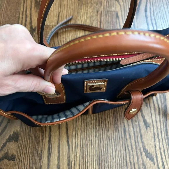 Dooney & Bourke Blue and Brown Satchel with Leather Accents - Picture 3 of 9